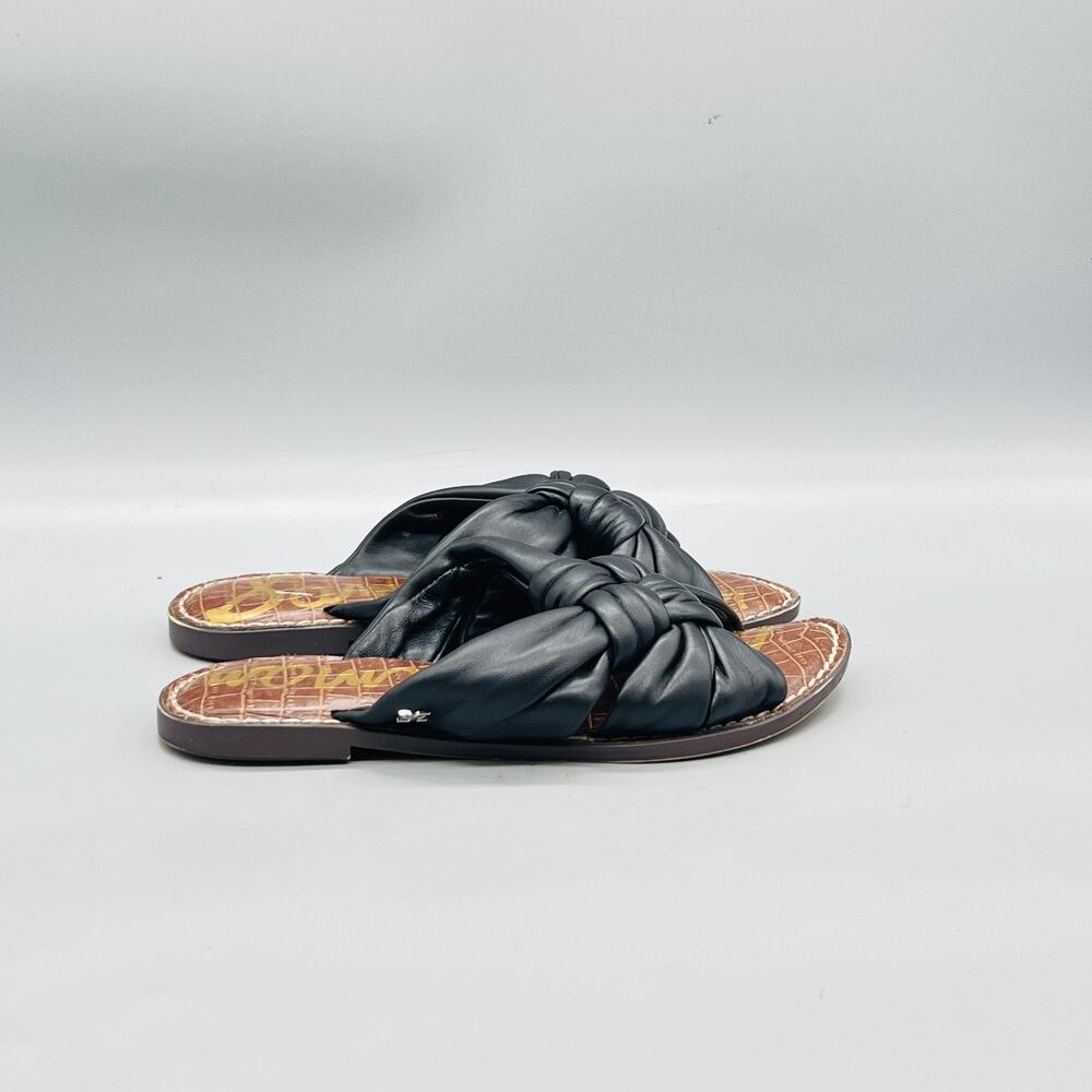 Sam Edelman Sandals Womens 6 Black Leather Knot Strap Slide Slip On Flat Shoes